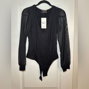 Black Sheer Sleeve Bodysuit